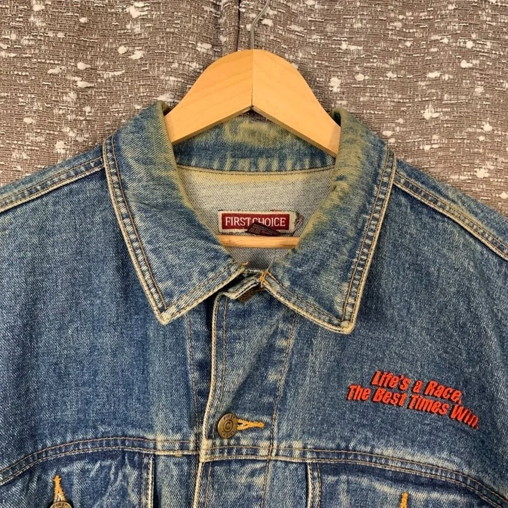 Vtg First Choice Nascar Cafe Smoky Mountains Embroidered Denim‎ Jacket Size XXL